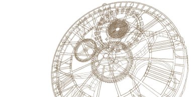 Saat, mekanizma, çizim, üç boyutlu illüstrasyon