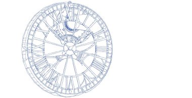 Saat, mekanizma, çizim, üç boyutlu illüstrasyon