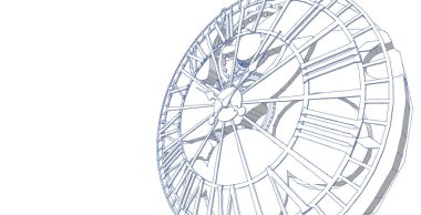 Saat, mekanizma, çizim, üç boyutlu illüstrasyon