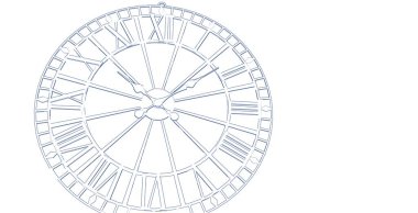 Saat, mekanizma, çizim, üç boyutlu illüstrasyon