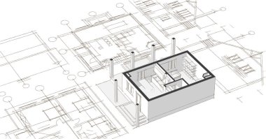 Moden Evi. Mimari çizim. 3d illüstrasyon