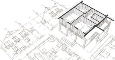 Moden Evi. Mimari çizim. 3d illüstrasyon