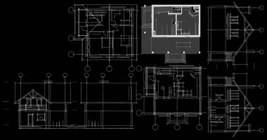 Moden Evi. Mimari çizim. 3d illüstrasyon