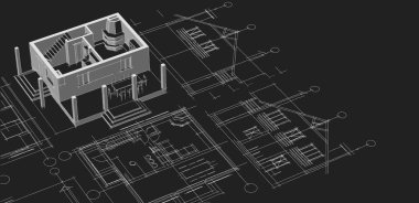 Moden Evi. Mimari çizim. 3d illüstrasyon