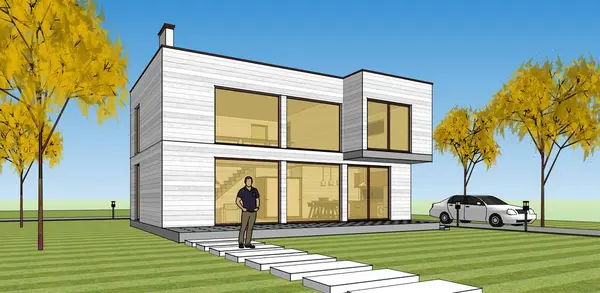 Moden Evi. Mimari çizim. 3d illüstrasyon