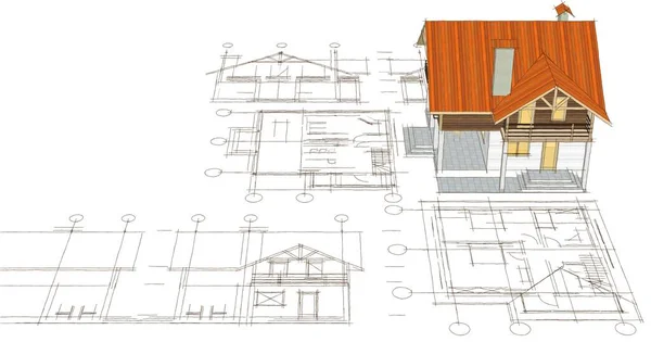 Moden House Architectonische Schets Illustratie — Stockfoto