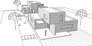 ev geleneksel mimari planı 3d illüstrasyon
