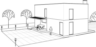 ev geleneksel mimari planı 3d illüstrasyon