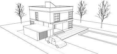 ev geleneksel mimari planı 3d illüstrasyon