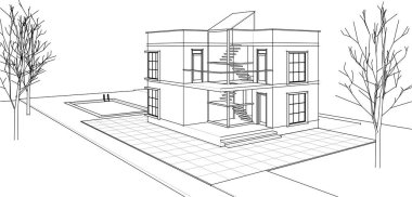 ev geleneksel mimari planı 3d illüstrasyon