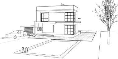 ev geleneksel mimari planı 3d illüstrasyon