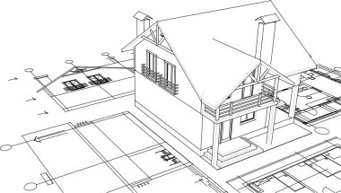 ev, mimari taslak, 3D resim