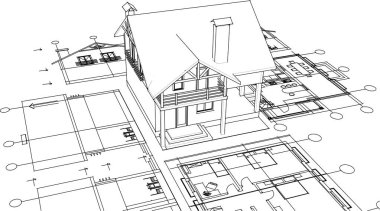 ev, mimari taslak, 3D resim