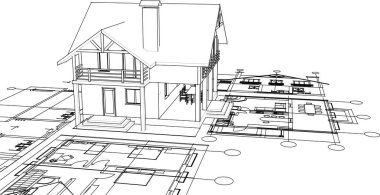 ev, mimari taslak, 3D resim