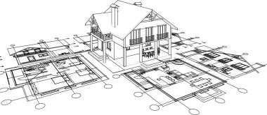 ev, mimari taslak, 3D resim