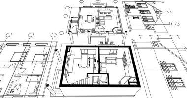 ev, mimari taslak, 3D resim