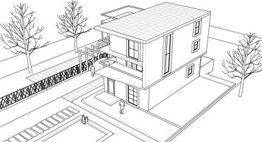 ev, mimari taslak, 3D resim