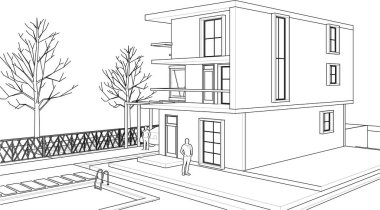 ev, mimari taslak, 3D resim