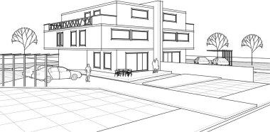 ev, mimari taslak, 3D resim