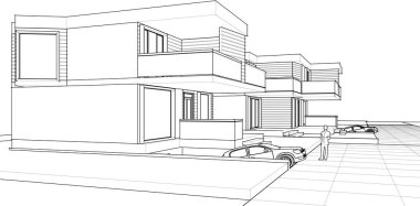 ev, mimari taslak, 3D resim