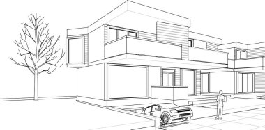 ev, mimari taslak, 3D resim