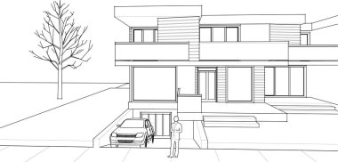 ev, mimari taslak, 3D resim