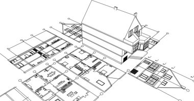 ev geleneksel mimari planı 3d illüstrasyon
