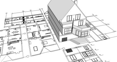 ev geleneksel mimari planı 3d illüstrasyon