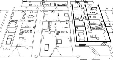ev mimarisi projesi çizimi 3d illüstrasyon