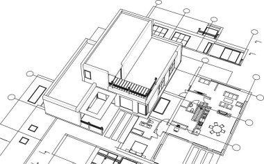 ev geleneksel mimari planı 3d illüstrasyon