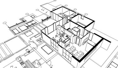 ev mimarisi projesi çizimi 3d illüstrasyon