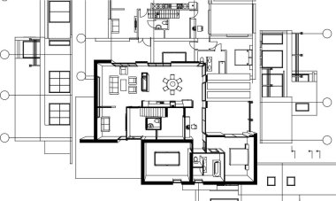 ev mimarisi projesi çizimi 3d illüstrasyon