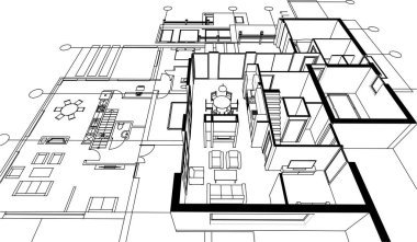 ev mimarisi projesi çizimi 3d illüstrasyon