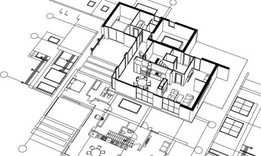 ev mimarisi projesi çizimi 3d illüstrasyon