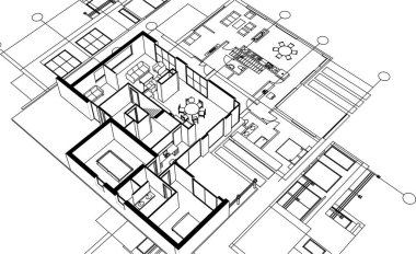 ev mimarisi projesi çizimi 3d illüstrasyon