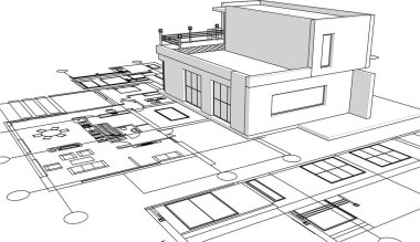 ev geleneksel mimari planı 3d illüstrasyon