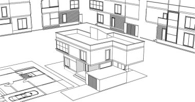 ev, mimari taslak, 3D resim