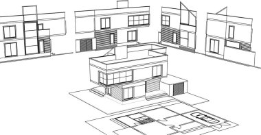 mimari konsept ev 3d illüstrasyon