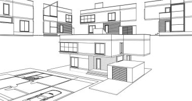 mimari konsept ev 3d illüstrasyon