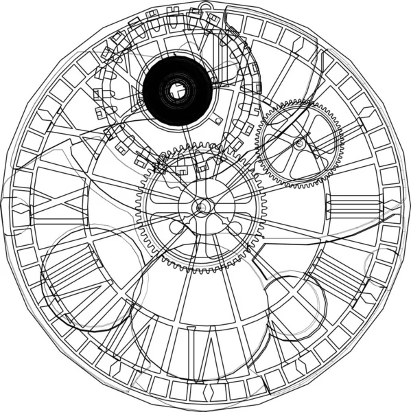 Годинник Механізм Ескіз Ілюстрація — стоковий вектор
