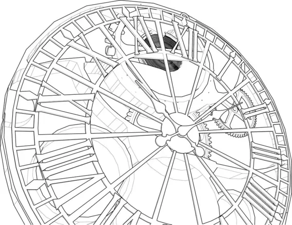 Orologio Meccanismo Schizzo Illustrazione — Vettoriale Stock