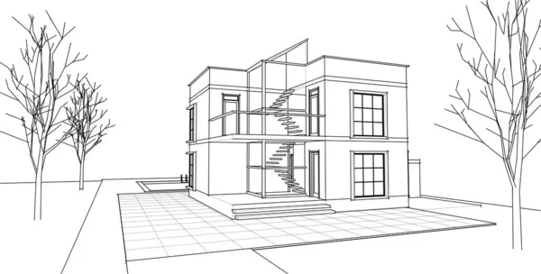 Huis Traditionele Architectuur Plan Illustratie — Stockvector
