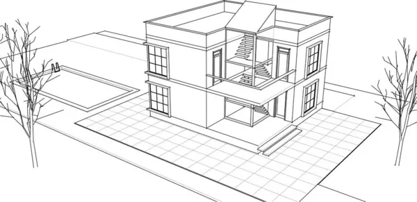 ev geleneksel mimari planı 3d illüstrasyon