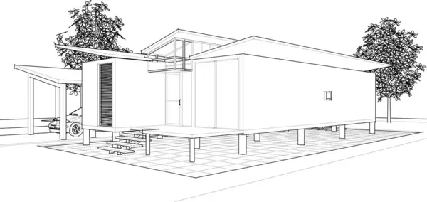 Casa Esboço Arquitetônico Ilustração — Vetor de Stock