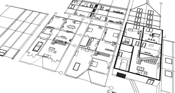 ev mimarisi projesi çizimi 3d illüstrasyon