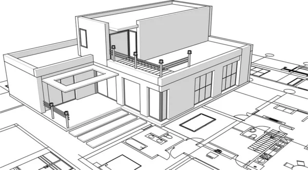 Maison Architecture Traditionnelle Plan Illustration — Image vectorielle