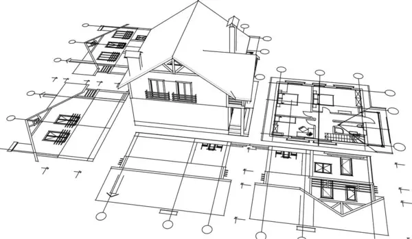 Дом Архитектурный Эскиз Иллюстрация — стоковый вектор
