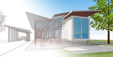 Ev ya da ev 3d resim modeli konsepti geçmişi 