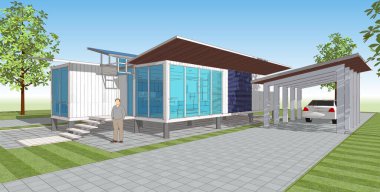 Ev ya da ev 3d resim modeli konsepti geçmişi 