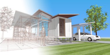 Ev ya da ev 3d resim modeli konsepti geçmişi 